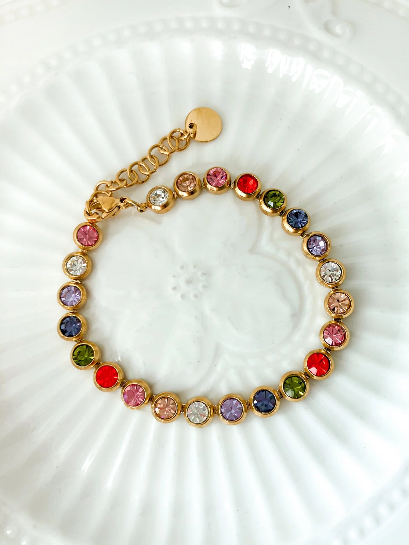 A pair of French retro and fashionable stainless steel women's colored zircon bracelets, daily commuting gifts, dating parties