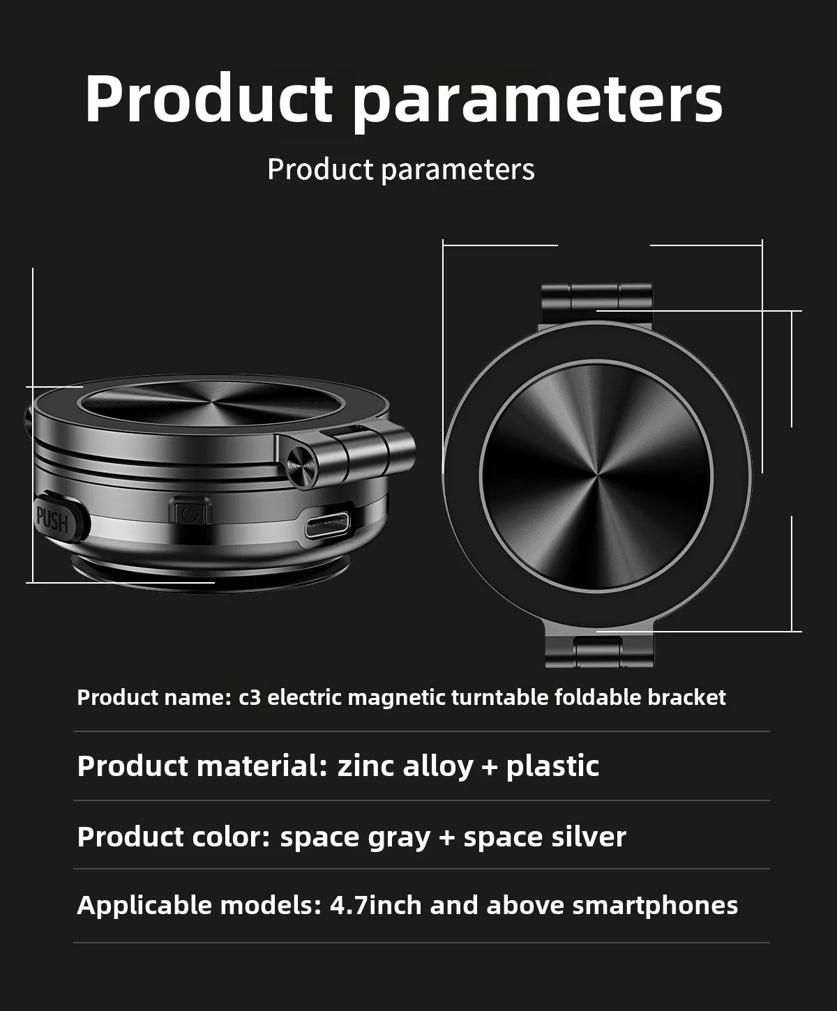 15W Wireless Charger  Double Sides Phone Holder Magnetic Vacuum Adsorption Bracket Foldable GPS Stand Electric Sucker Cup Suppor