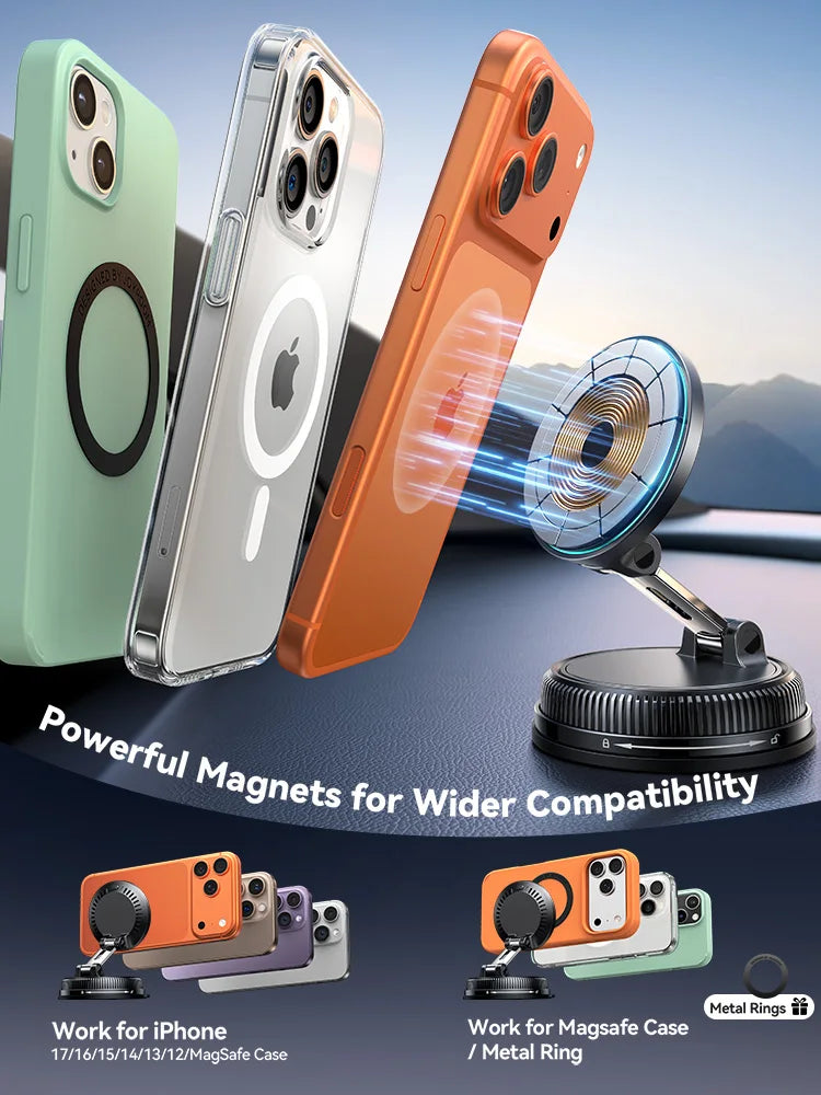 Joyroom Magnetic Car Mount Charger Vacuum Gel 2-in-1 Strong Suction Magnetic 15W Car Phone Holder Charger for iPhone 17 16 15 14