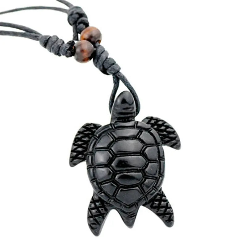 COOL Black 12PCS Imitation Yak Bone Carved Sea Turtles Pendants Necklaces For Men Women's Jewelry