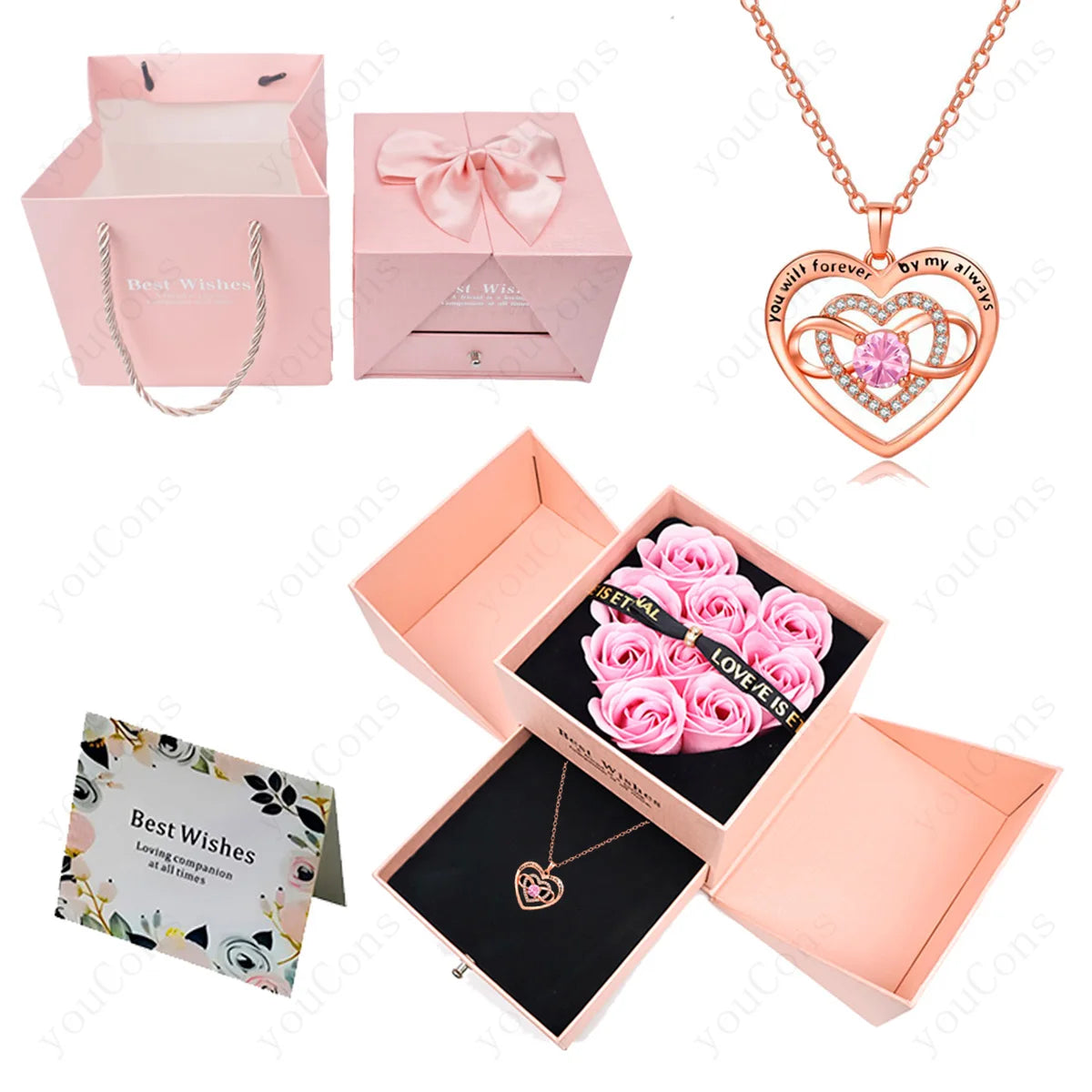 Zircon Heart Necklace Pendant With Rose Bow Box 2025 New Jewelry Set For Girlfriend Christmas Valentine Day Anniversary Gift