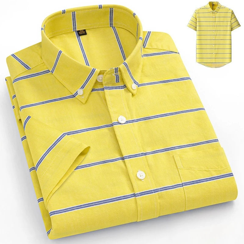 Plus size14XL 100%cotton oxford summer short sleeve shirts for man slim fit casual plian shirt striped elegant designer clothes