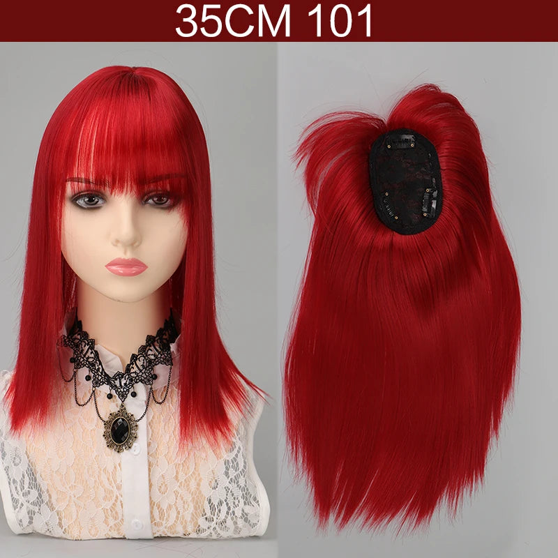 Synthetic Topper Hair Piece  Extension Wigs For Women Clip-on Natural Clip In Straight Wig With Bangs Black High Quality
