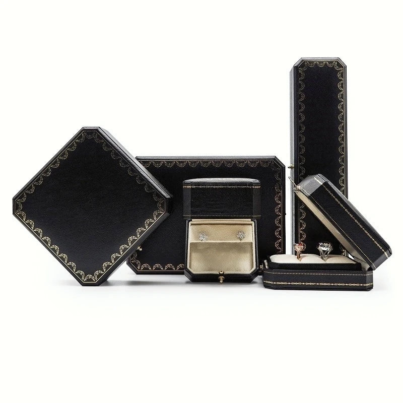 Customizable LOGO Vintage Octagonal Gold Text Storage Box Ring Earnail Bracelet  Jewelry Packaging Case Collection Storage Box