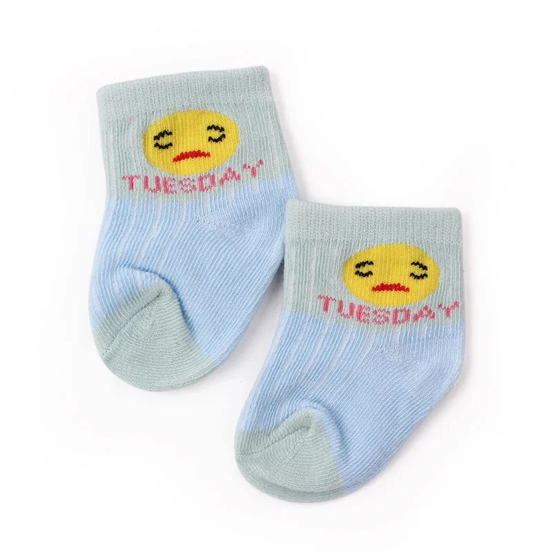 7 Pairs Set for Baby Socks Soft Cotton Cute Animal Smile Face Spring and Autumn for 0-6 Months Toddler Boys and Girls W0040W0052