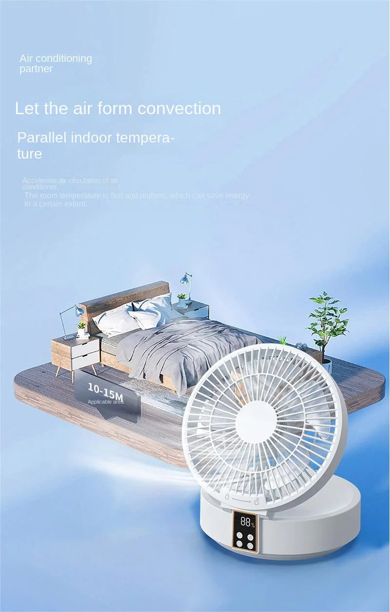 2023 New Fan With Remote Control Portable Wall-hanging Rechargeable Usb Electric Folding Fan Nightlight Air Cooler Household