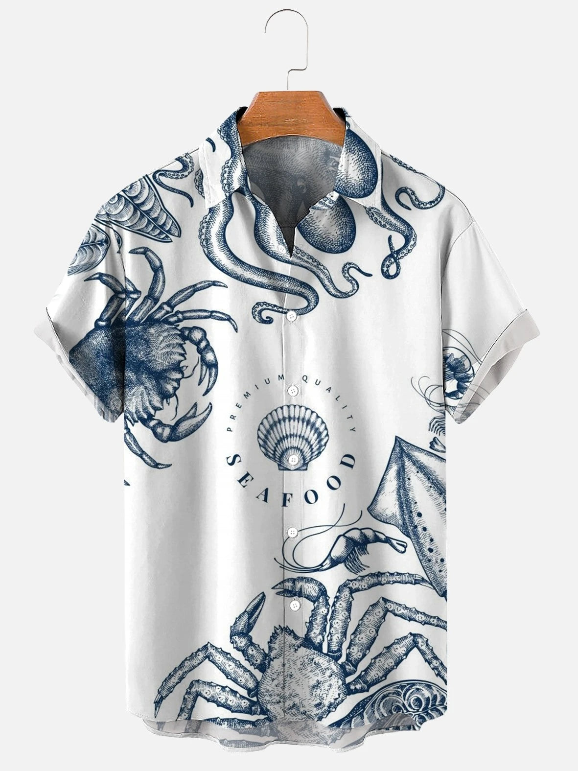 Fashionable summer turtle print shirts Hawaiian button Men's beach short sleeved Casual lapel