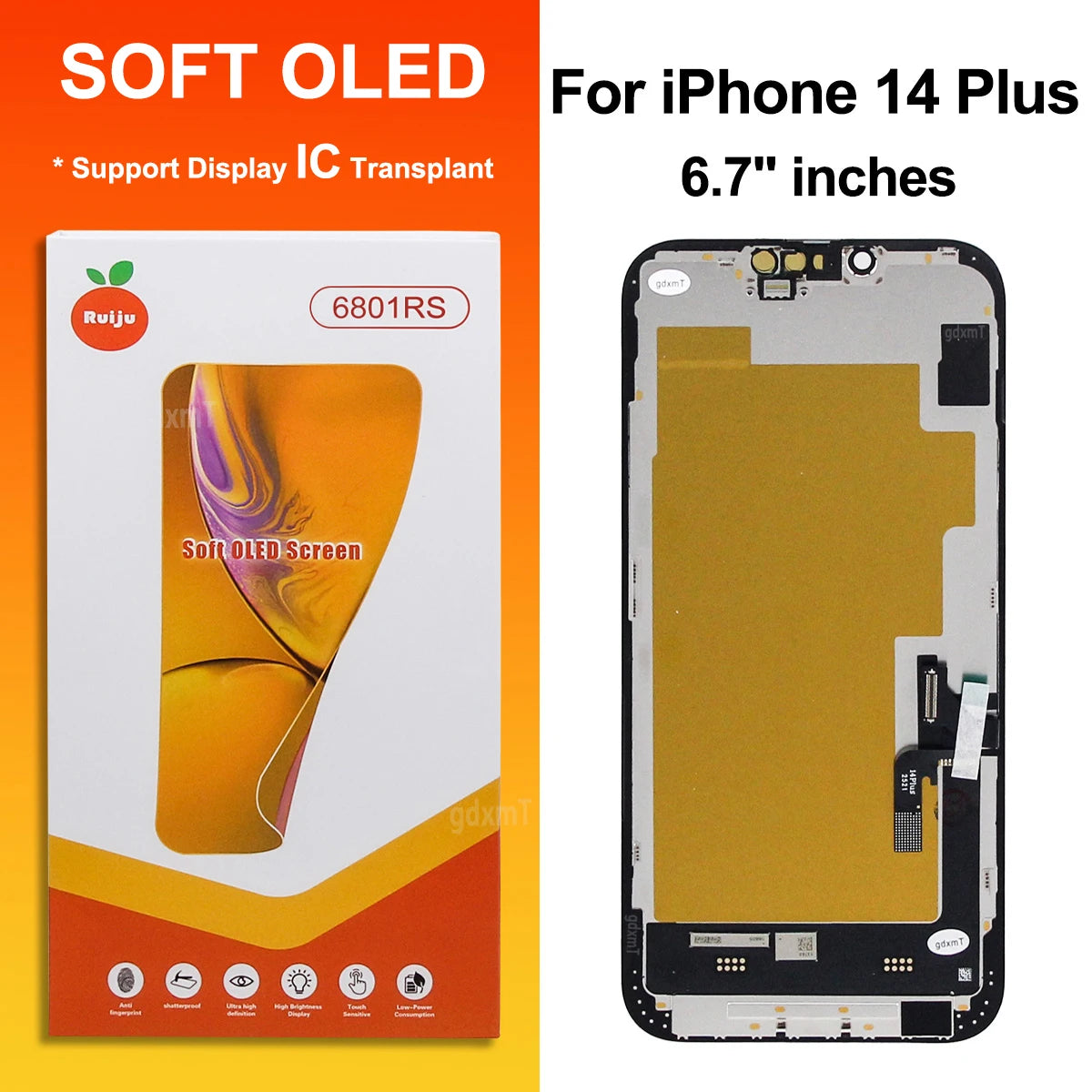 RJ Series SOFT OLED For iPhone 13 14 15 16 17 Pro Max Plus LCD Display Touch Screen Digitizer Assembly Replacement