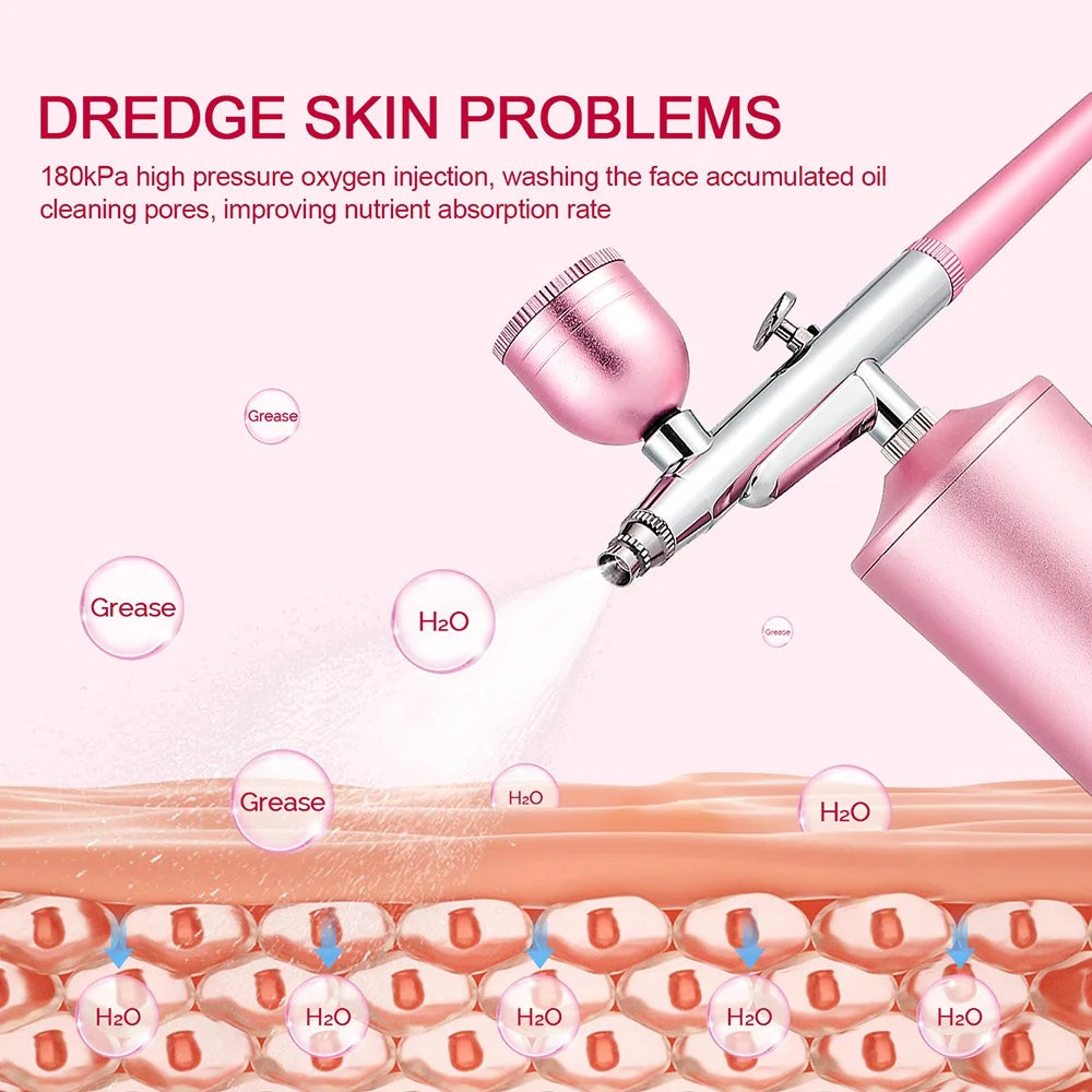Top 0.3mm Pink Mini Air Compressor Kit Air-Brush Paint Spray Gun Airbrush For Nail Art Tattoo Craft Cake Nano Fog Mist Sprayer