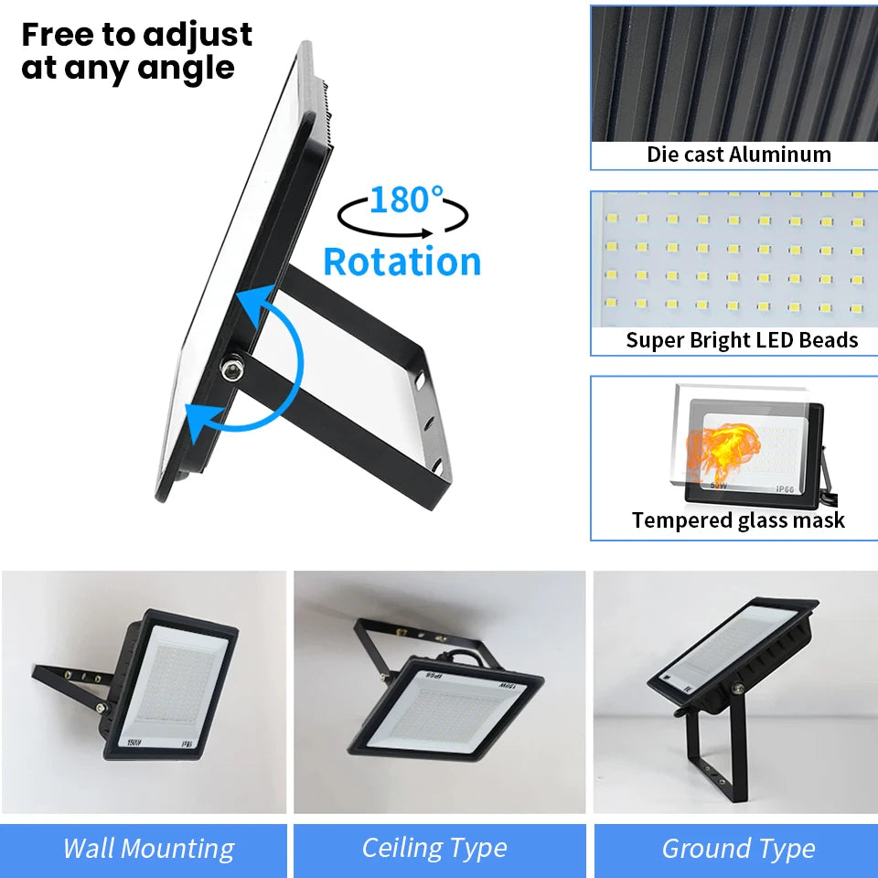LED Floodlight Spotlight AC220V AC110V Ultra-bright Waterproof Light 10W 20W 30W 50W 100W 150W 200W 300W Garage Factory Lighting