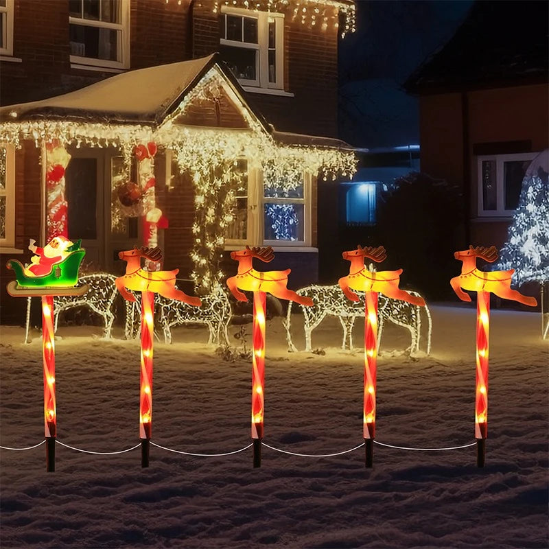 5/6pcs/set Christmas Snowman Santa Claus Solar Garden Light Warm White Waterproof Stake Lamp Garden Outdoor Christmas Decoration