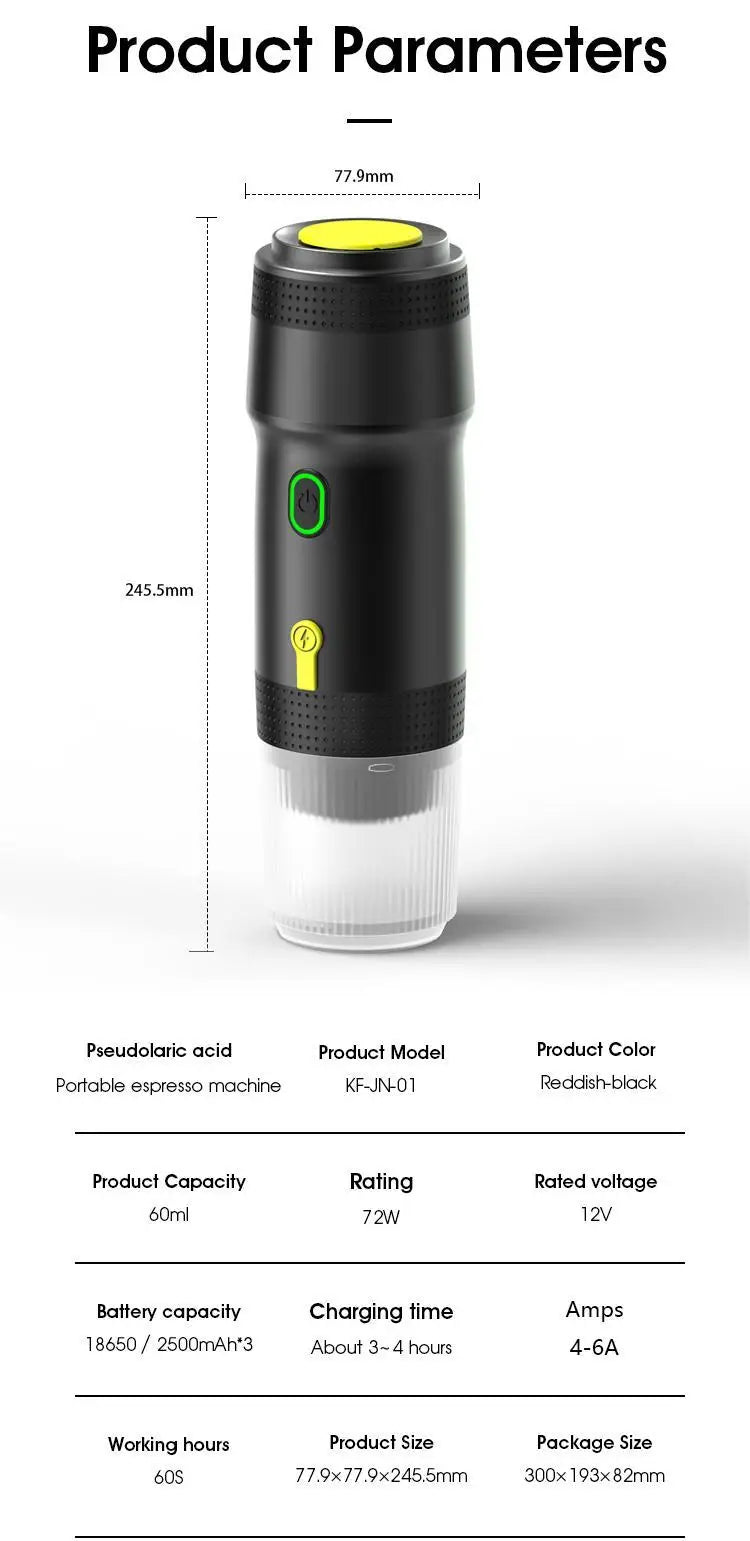 New Electric Portable Coffee Machine Portable Italian Espresso Machine for Car & Home 3-in-1 Capsule Powder Travel Coffee Maker