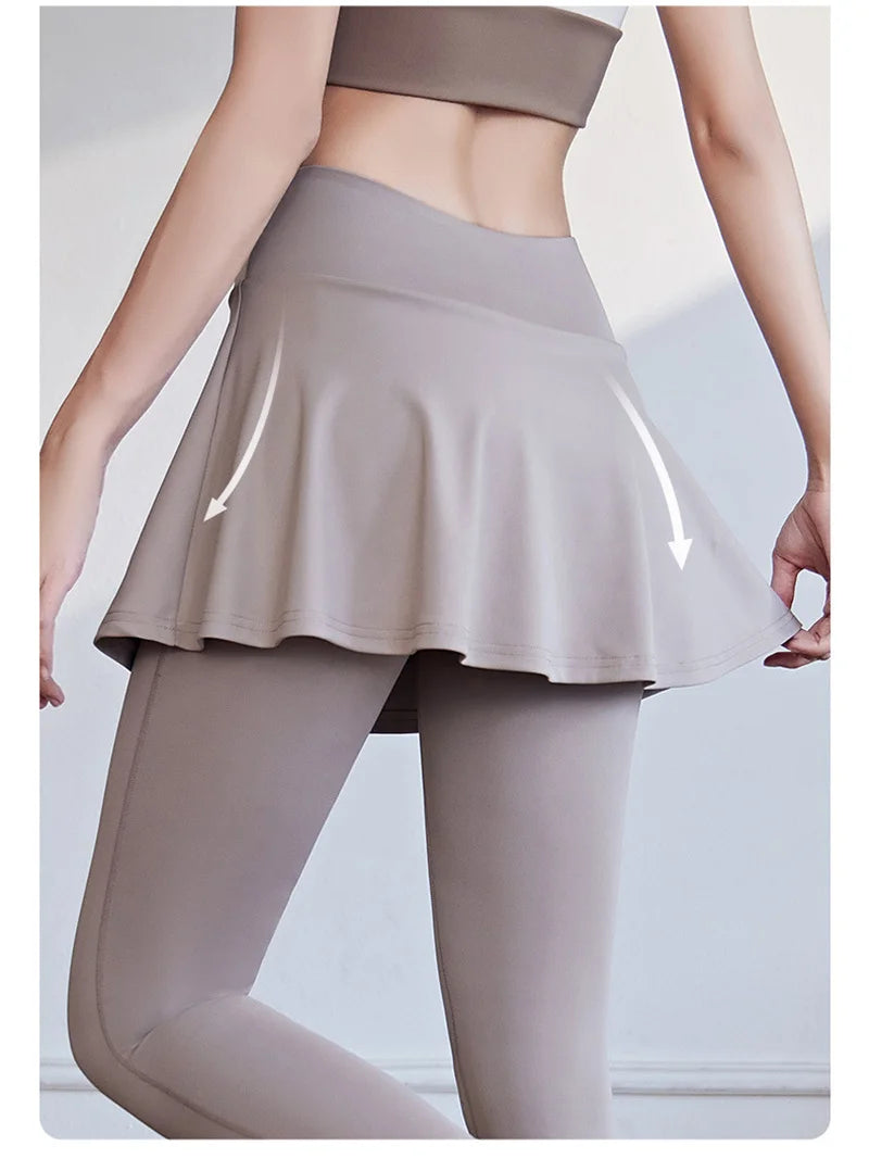 Aiithuug Tennis Skorts Cross-waist Skirted Legging Yoga Legging with Skirts Tennis Leggings Soft Stretchy Tennis Dresses Running