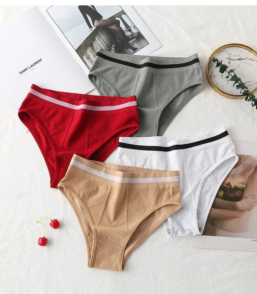 S-3XL 3-5Pcs Women Sport Briefs High Waist Panties Comfort Solid Color Underwear Sexy Underpants Intimate Lingerie Soft Briefs