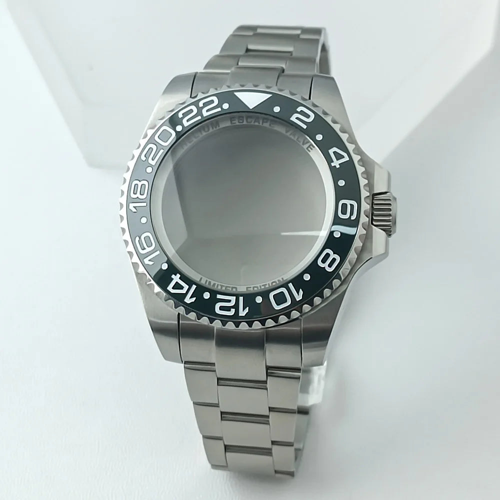 44MM Ceramic Bezel Case Silver SEA Big DEEP Homage Sapphire Crystal Watch Case Stainless 21MM Watch Strap Fit NH35 NH36 Movement