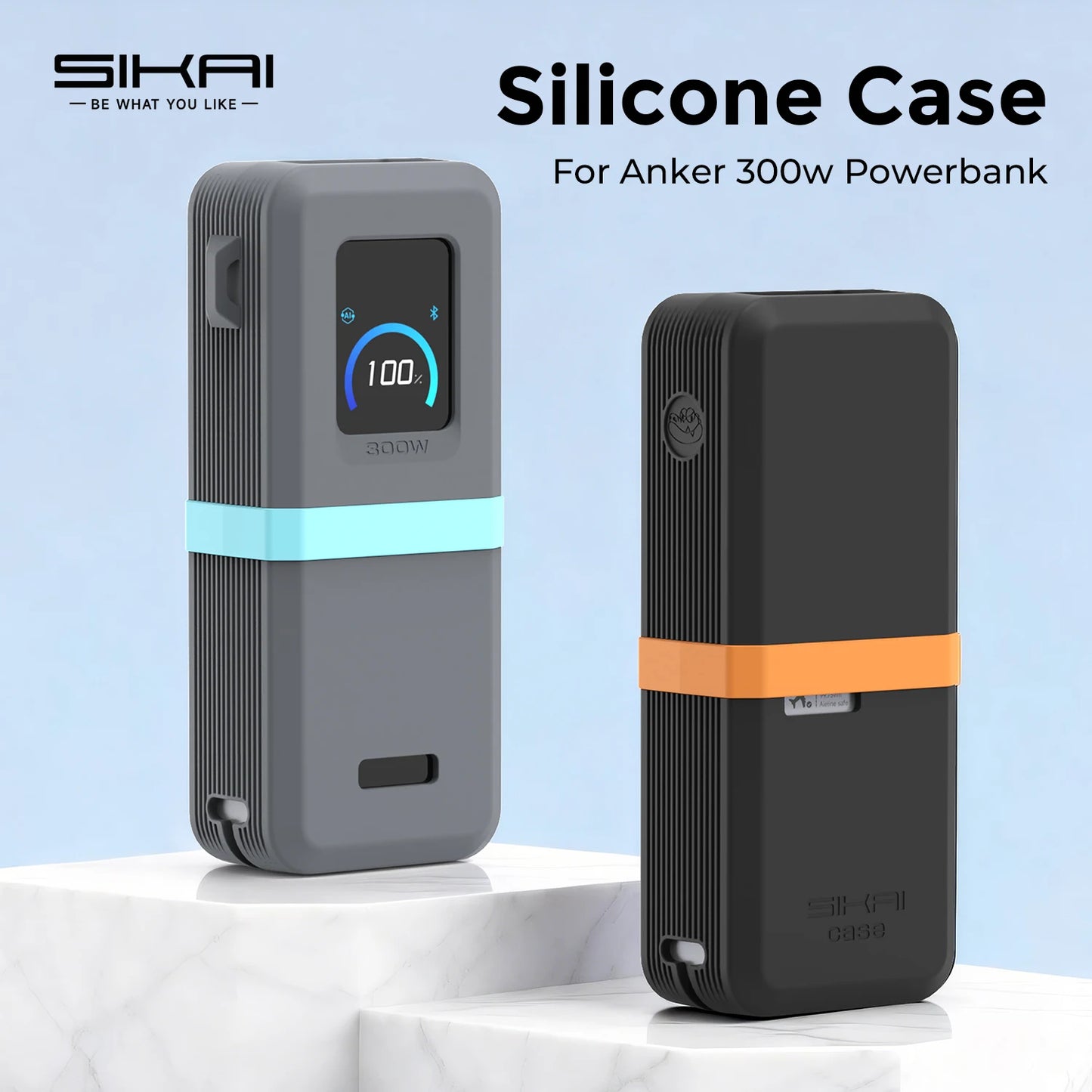 SIKAI Silicone Protective Case for Anker 300W 26250Mah PowerBank Travel-Friendly with Cable Storage Airplane Safe