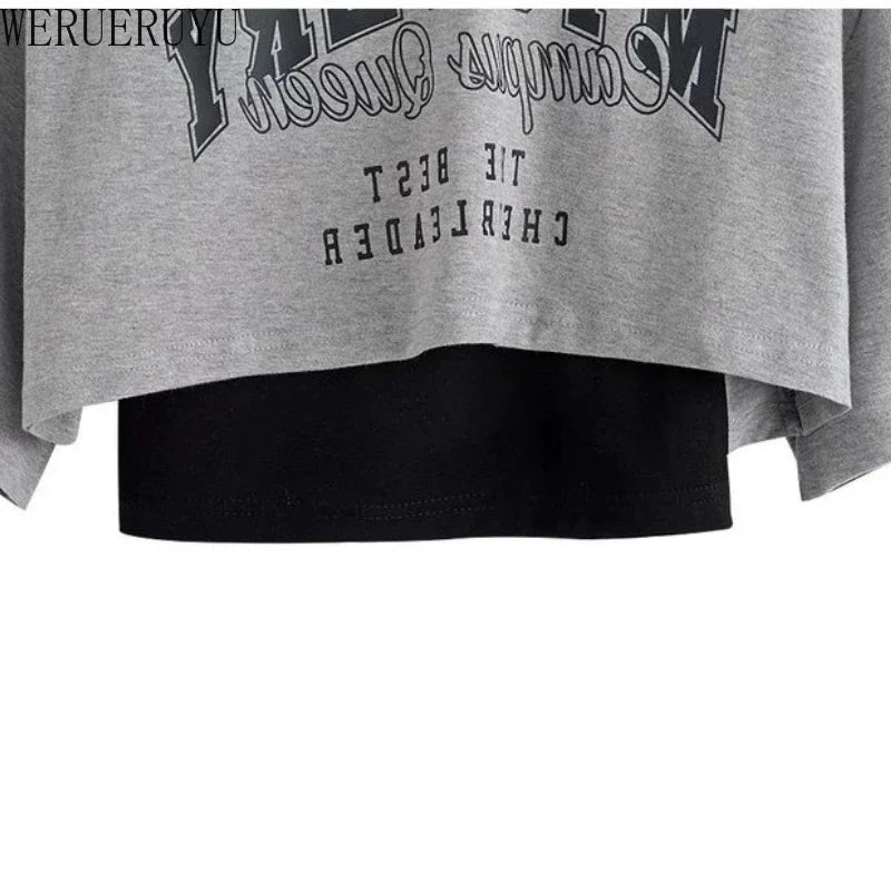 Vintage Print Graphic T-shirt Women Crop Top Short Sleeve Y2k Clothes Summer Loose Sexy Short Two-piece T-shirt Set Womens 2025