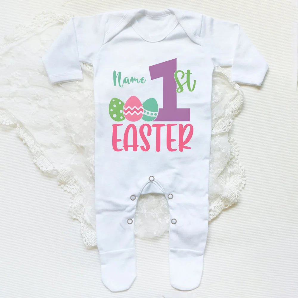 Personalised First Easter Sleepsuit 1st Easter Babygrow New Baby Gift Newborn Boys Girls Easter Rabbit Romper Clothing