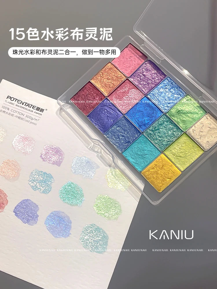 15/36 Color Pearlescent Watercolor Set,Easy-Blend Metallic Shimmer,Solid Paint for Nail Gel/Cat Eye Polish, DIY nail art Kit