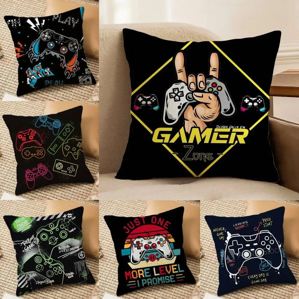 Colorful Graffiti Game Gamepad Pillow Case Anti-dustmite Pillowcase Invisible zipper silky Sofa cushion cover