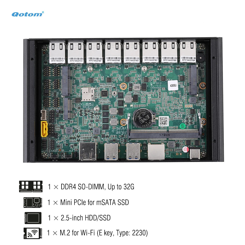 Qotom Barebone Fanless Mini PC 8x Intel i226-V 2.5G LAN Core i7-10510U i5-8260U Firewall Router Soft Router RS232 Console