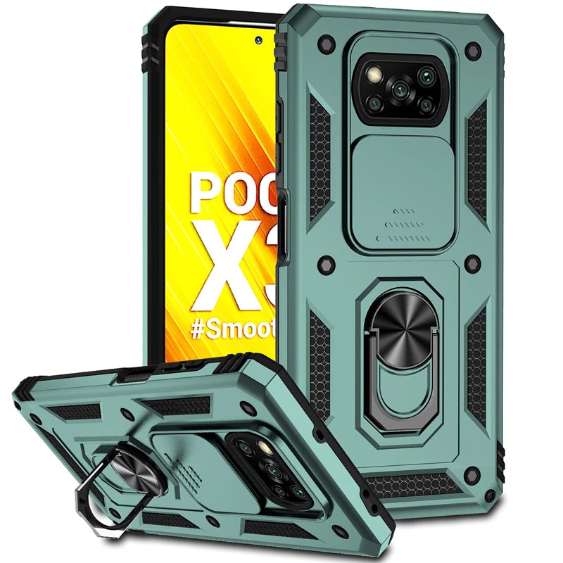 For Xiaomi Poco X3 Pro Case Armor Car Magnetic Holder Phone Cases For Poco X3 NFC X 3 Pro X3Pro Slide Camera Protect Back Cover