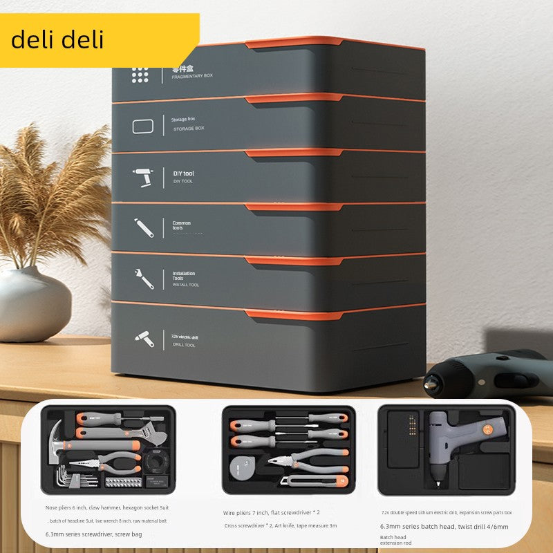 Deli Home Daily For Home Wire Cutter Hammer Lithium Electric Drill Emergency Repair Multifunctional Suit Tool H1001