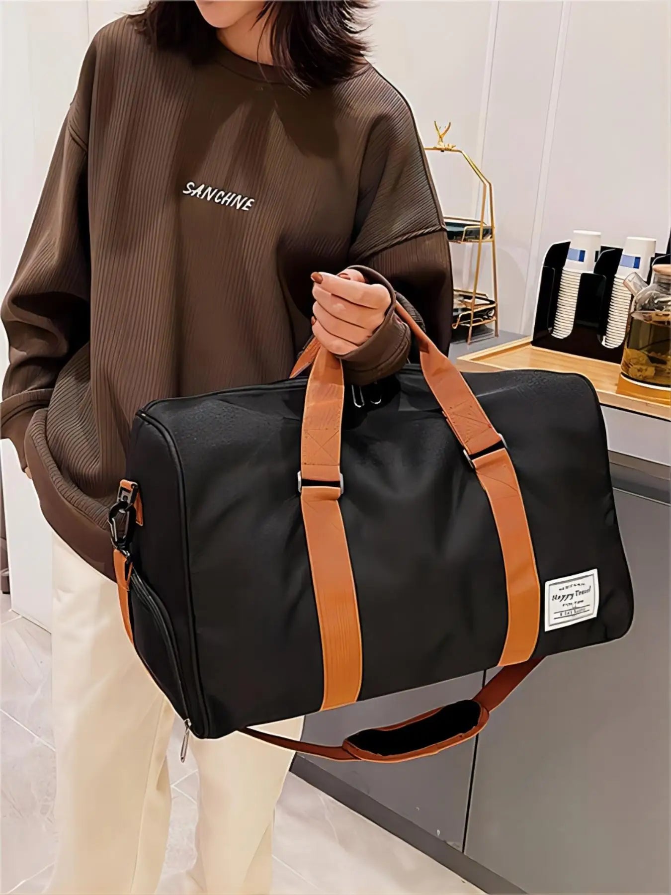 Men's Fashion Simple Duffle Bag Casual Large Capacity Sports Handbag Travel Bag Gym Bag Nylon Shoulder Bag Crossbody Bag