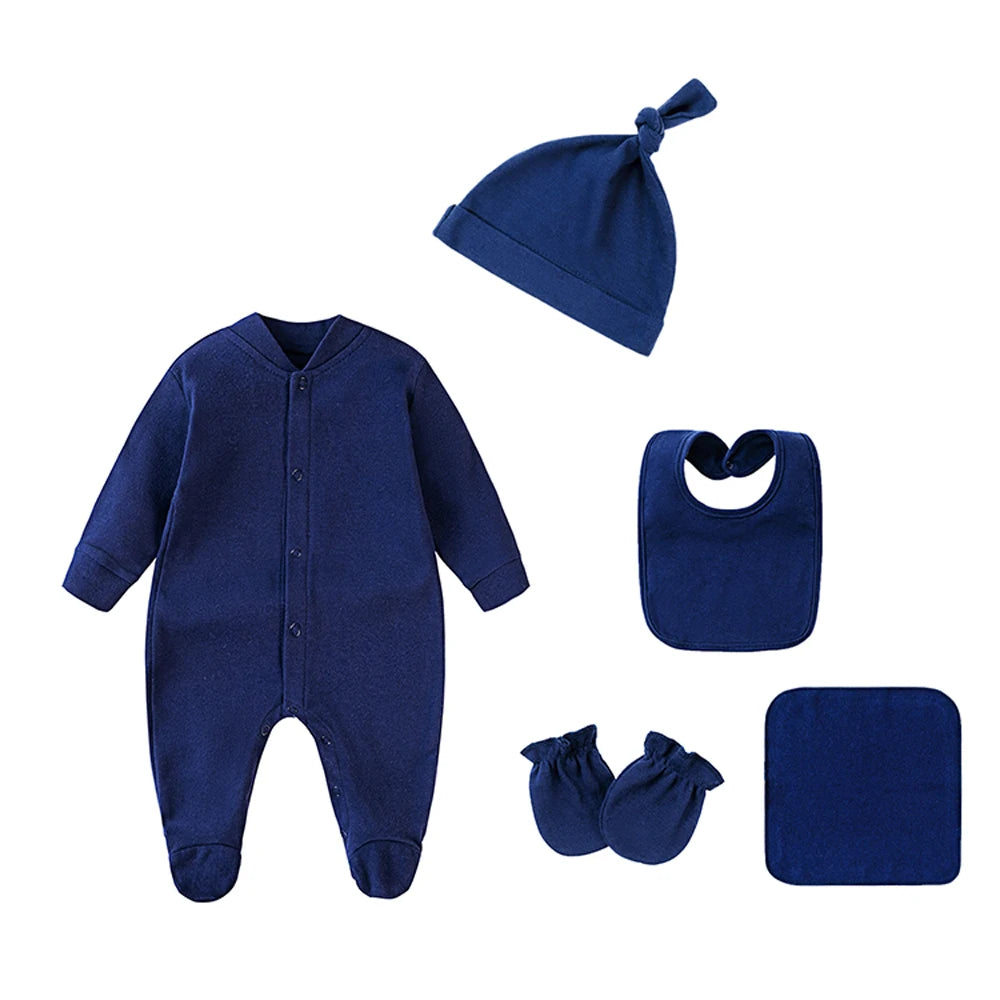 100% Cotton Newborn Baby Sets Hospital Baby Girl Clothes Set Pink Long Sleeve Footed Romper+Hat+Drool Bib+Glove Outfits Gift Box