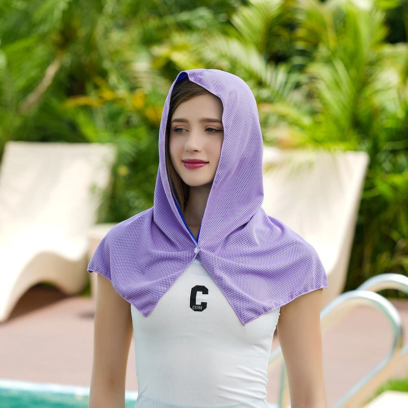 Cooling Hoodie Towel- Hood Towel, Evaporative Cool Technology, Cools Instantly When Wet, , Great for Sports, Fitness, Gym