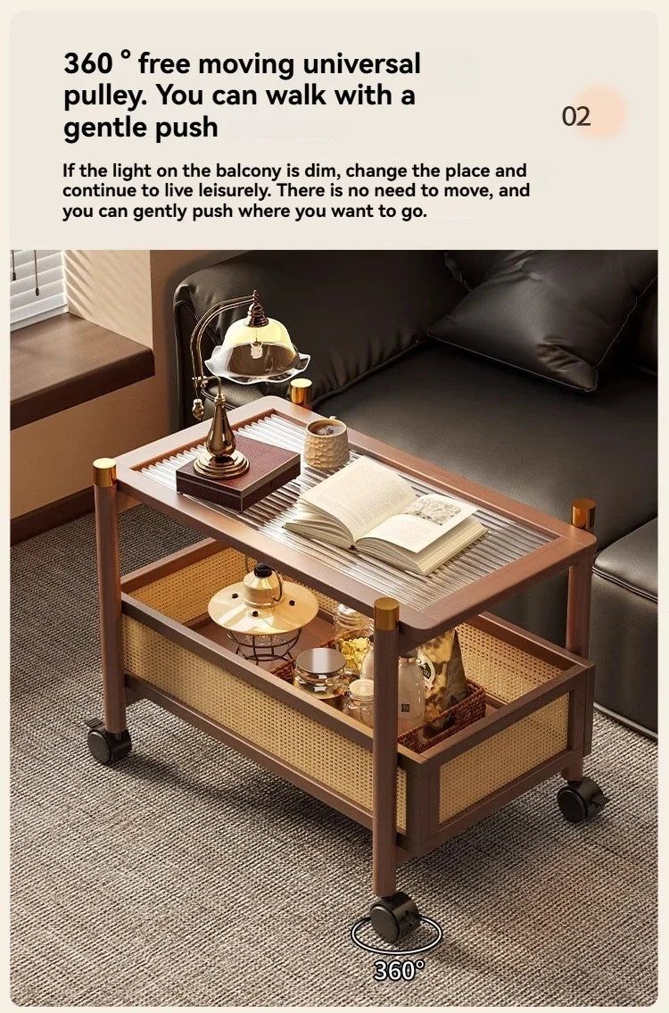 Sofa side table, movable coffee table, small cart, living room small table, bedside side cabinet with wheel storage rack