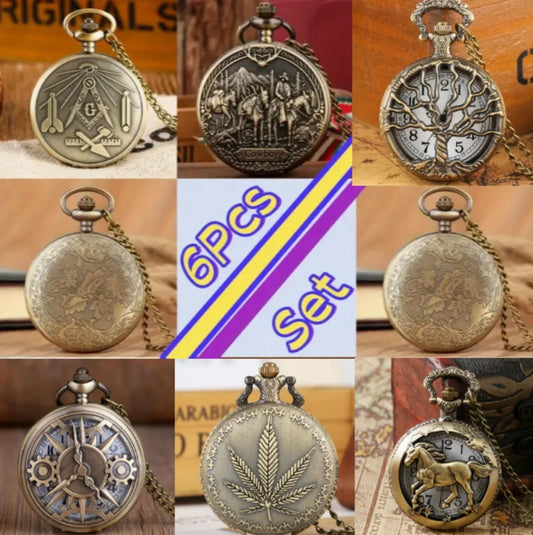 6PCS Classic Vintage Random Pocket Watches,With Necklace Pendant , Best Presents To Families and Friends, Festival Birthday Gift