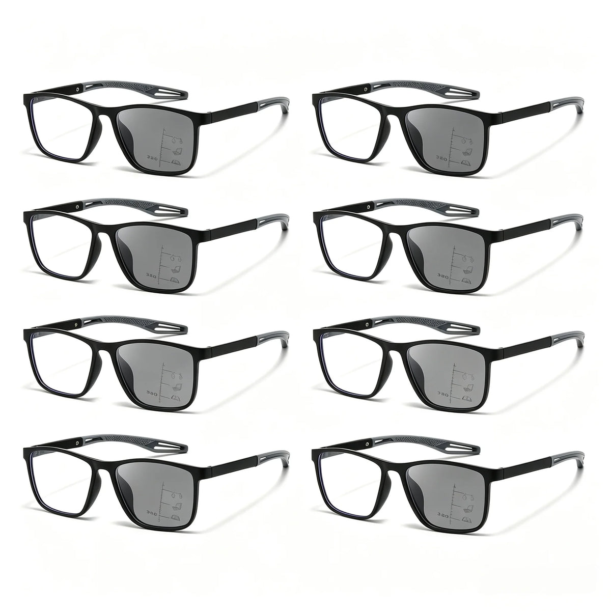 8PCS 3in1 Photochromic Multifocal Reading Glasses Progressive Look Far and Near Eyeglasses Men Sport  Anti Blue Light Grade