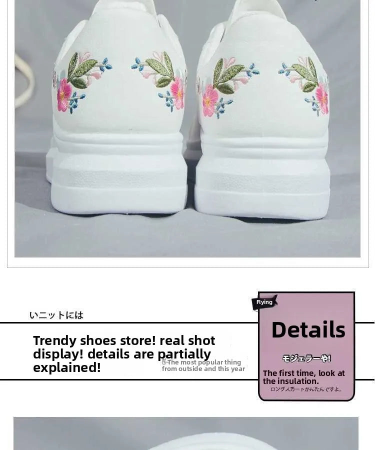 Shoes 2025 Women Running Spring Autumn Fashion White Breathable Embroidered Flower Lace-Up Casual Sneakers Zapatos De Mujer