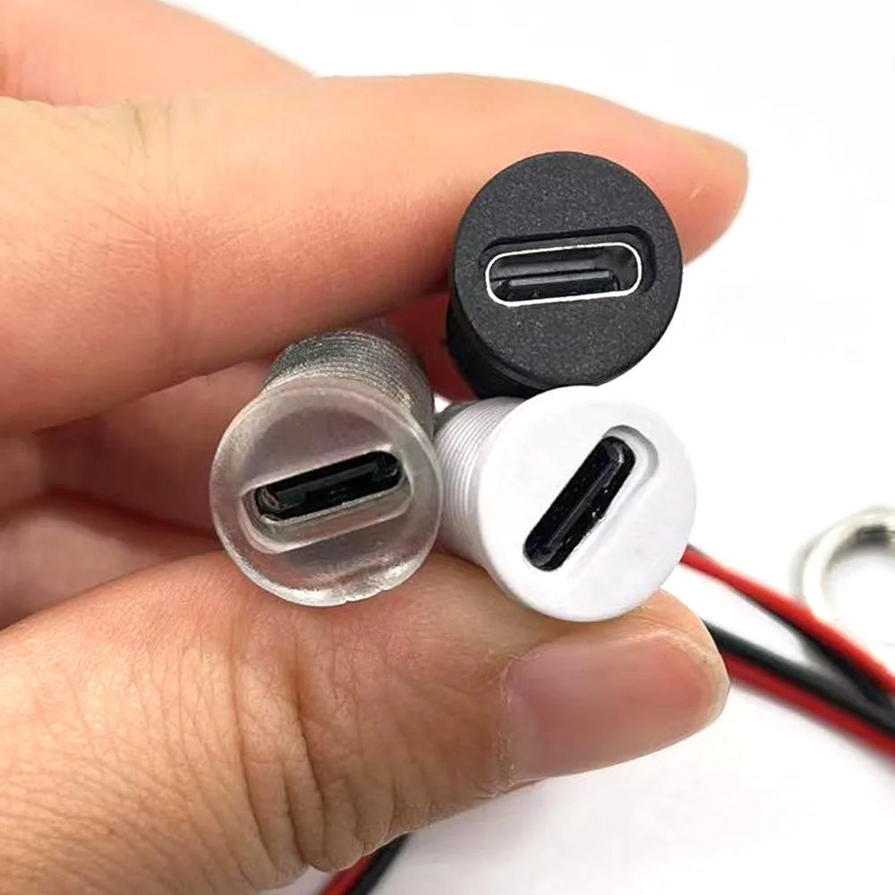 2Pin Wire LED light USB Type-c Waterproof Connector Direct compression female base Female Socket Charging Interface With Welding