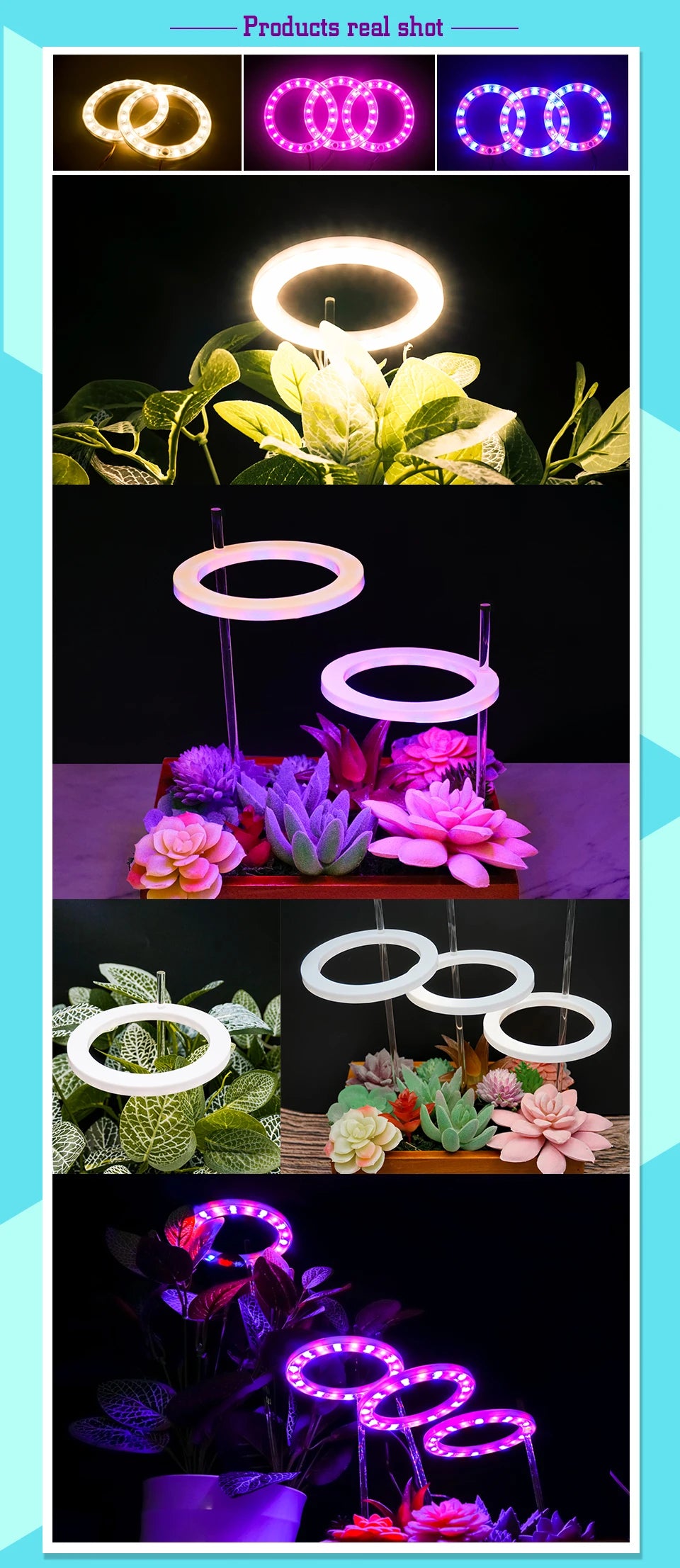 LED Grow Light Full Spectrum with UV IR Angel Ring Phytolamp DC5V USB for Indoor Grow Tent Planting