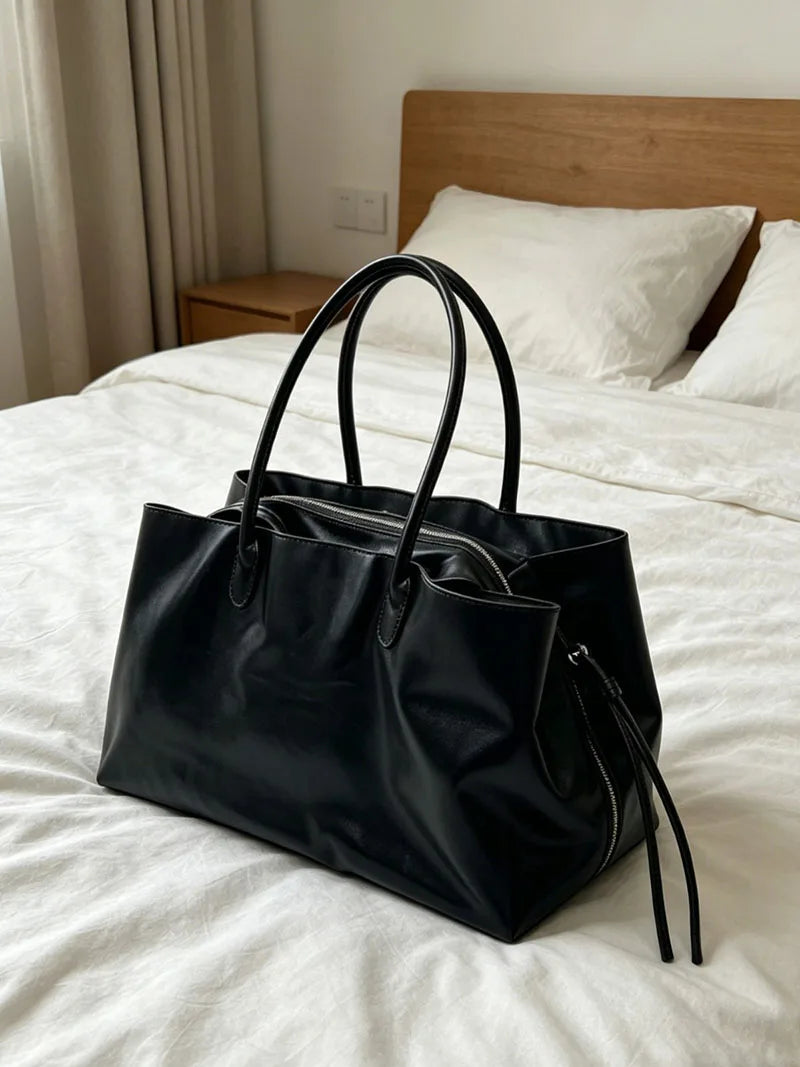 Women's PU Tote Bags Minimalist Large Capacity Multi Compartment Shoulder Bags Elegant Drawstring Commuter Handbags