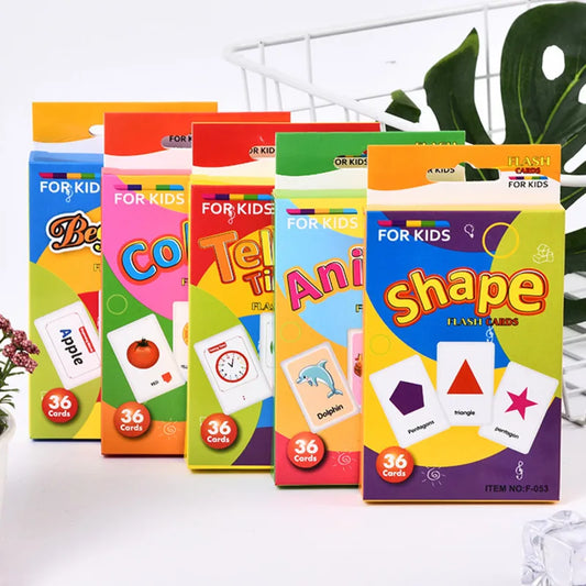 36Pcs Kids Cognition Card Shape Animal Color Teaching Baby English Learning Word Card Education Toys Montessori Material Gift
