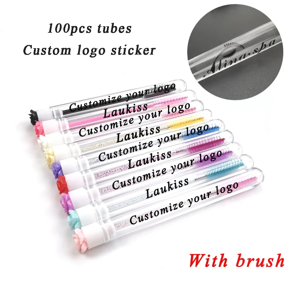 Customized Logo Eyebrow Brush Tube Reusable Eyelash Brush Dust-Proof Mascara Applicators Makeup Brush 50/100pcs LAUKISS