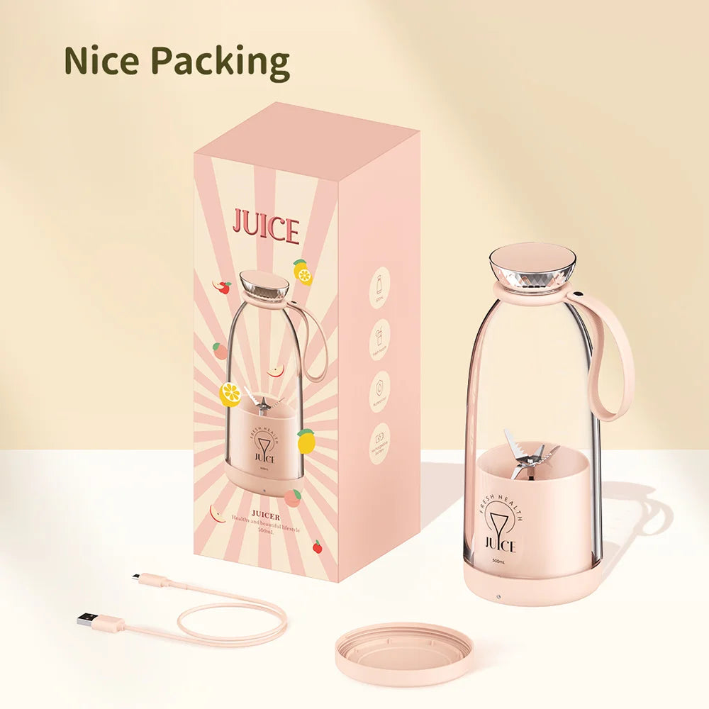 500ml Portable 2400mAh Wireless Fruit Mixers USB juicer Fresh Juice Bottle Blender Plus 6 Blades Food Milkshake Ice Crush Cup