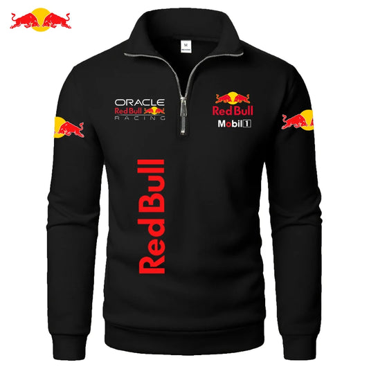 RedBull Logo Autumn-Winter Fashionable High-Neck Half-zip LongSleeved SolidColor Sport Shirt Thickened Men's Clothing Casual Top