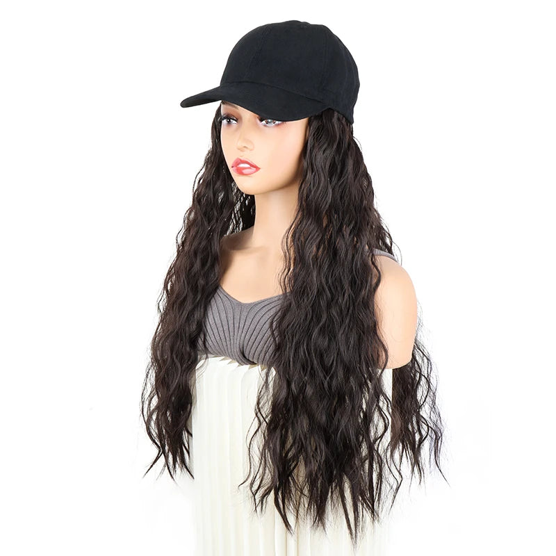 24Inch Synthetic Long Kinky Curly Hair Extension Wigs Baseball Cap Hat  Adjustable One-piece Wigs for Women