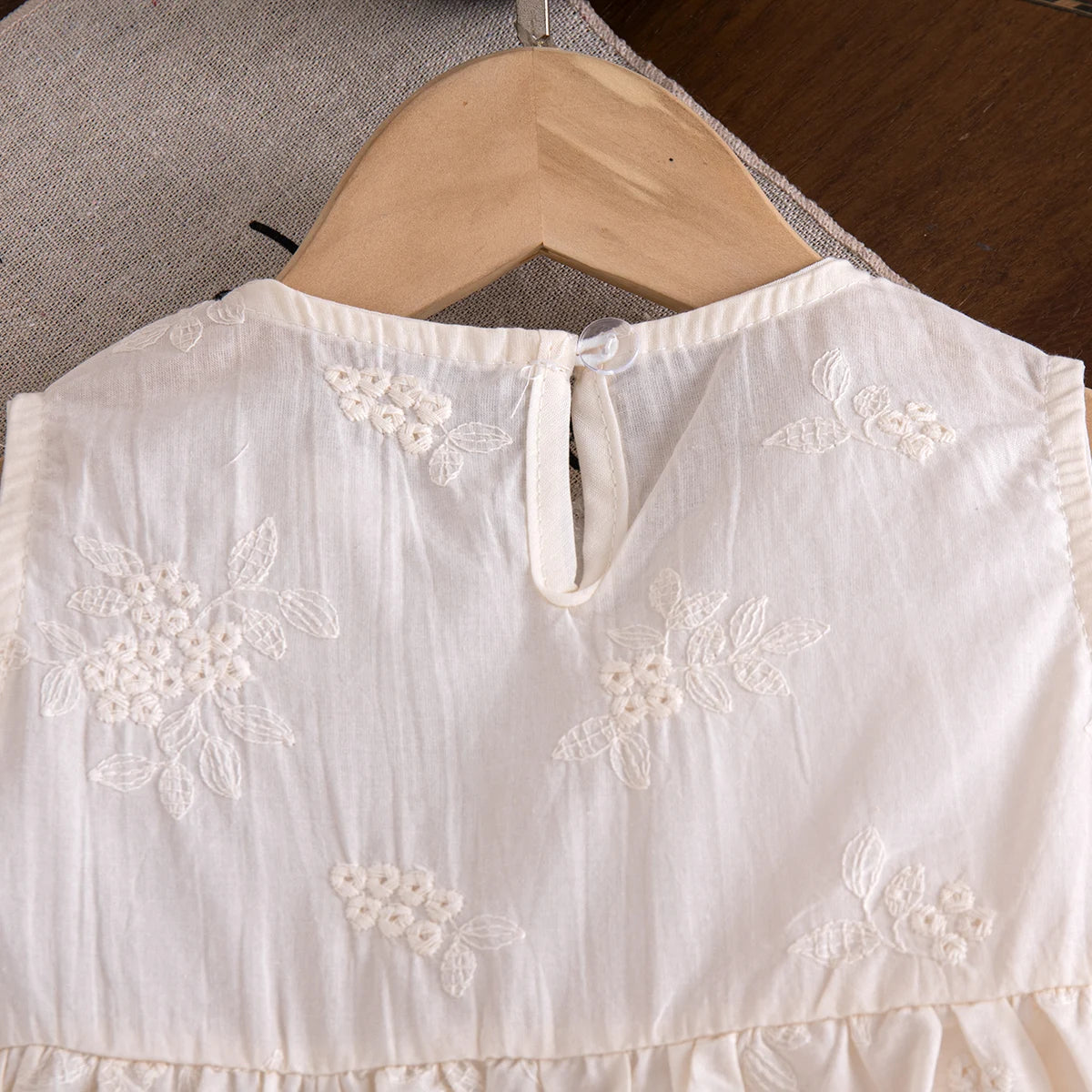 Summer New Casual And Comfortable Baby Girl Two-Piece Set, Sweet Beige Flower Children'S Clothing (9 Months -4 Years Old)