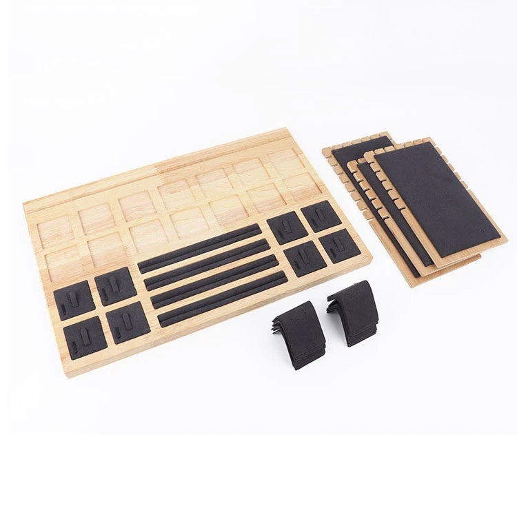 Wood Set Jewelry Counter Display Stand Necklace Pendant Holder Earring Ring Display Tray Props High-Capacity 39*25Cm