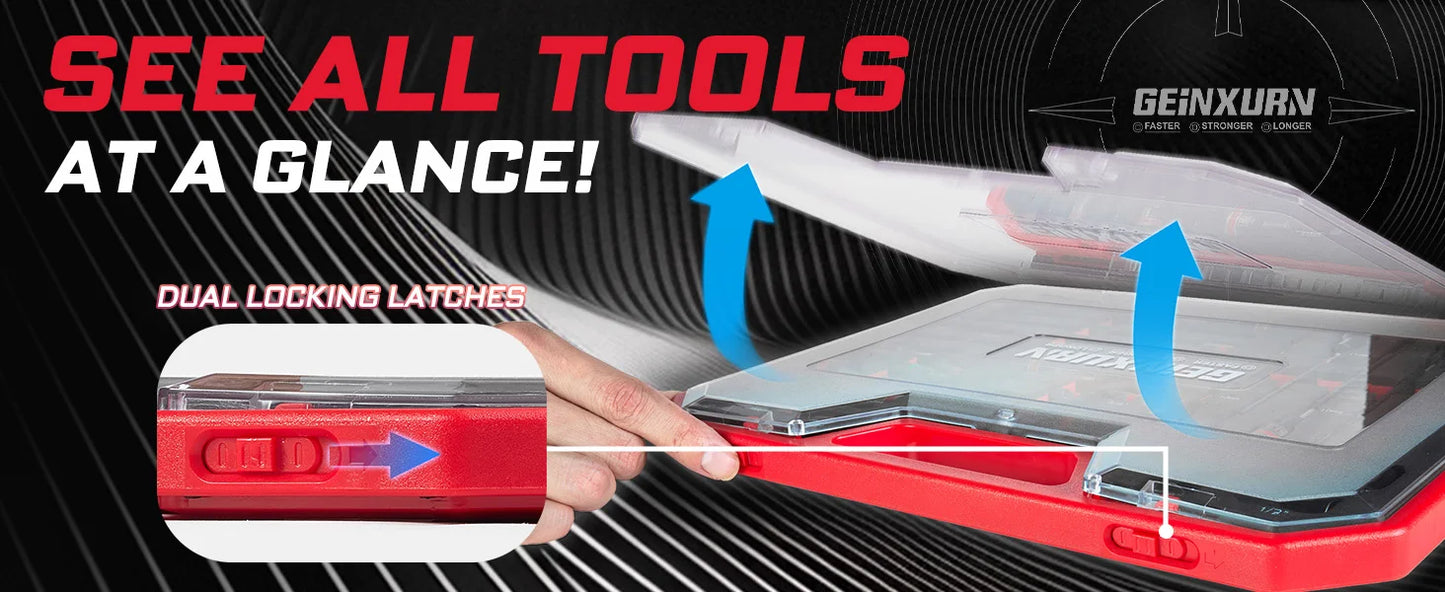 Geinxurn 58Pcs Tools Set Packaged with Impact Screwdriver Bits,Mini Wrech,Step Drill,Socket Adapter and Bit Holder for DIY