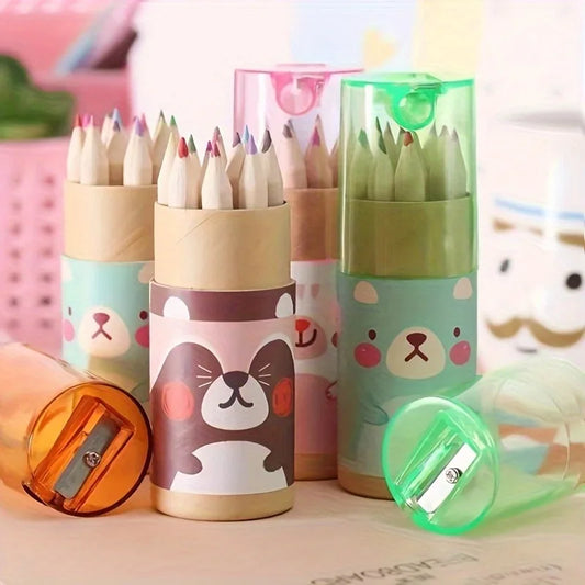 12pcs/box Children's Colore Pencil Set Crayons Cute Korean Stationery Drawing Art Tool Professional Colored Pen School Supplies