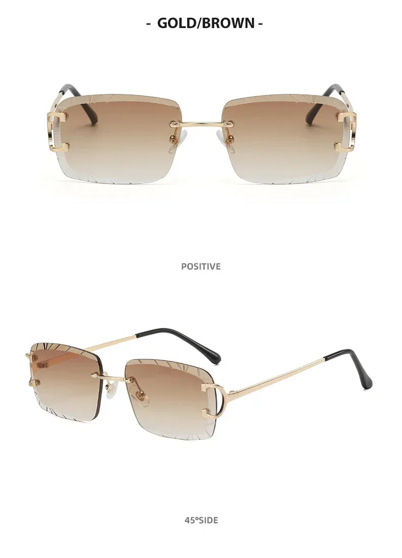 Fashion Square Sunglasses Vintage Women Men Frameless Sun Glasses Rimless Retro Luxury Brand Designer Eyeglasses UV400 Travel