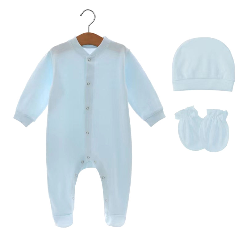 3Pcs Hospital Hat Long Sleeves Romper Gloves Set for Baby Feet Wrap Jumpsuit Clothing Set for Infants Unisex Shower Gift