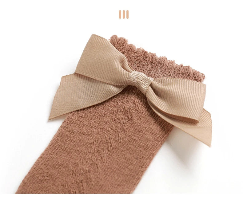 1 Pairs Kids Knee High Socks Baby Girls Boys Bow Long Sock Soft Cotton Mesh Breathable Children Hollow Out Socken For 0-7 Years