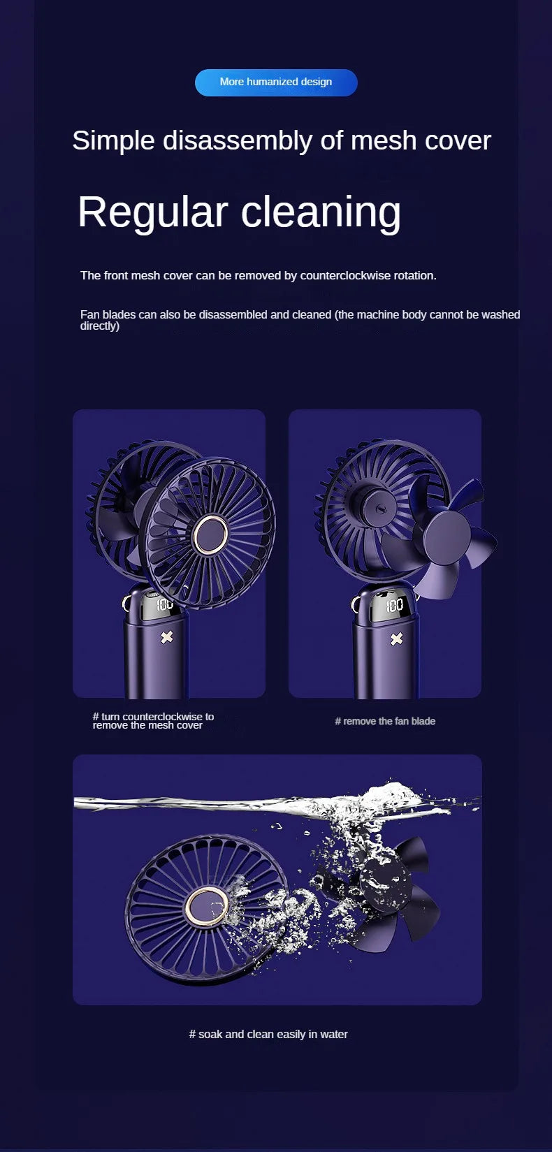 USB Handheld Mini Fan Foldable Portable Neck Hanging Fans 5 Speed USB Rechargeable Fan with Phone Stand and Display Screen